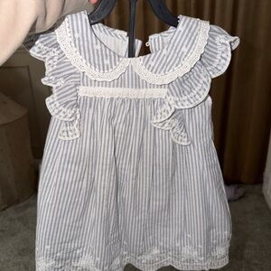 cupcakes & cashmere Blue and White Striped Kids Formal Dress